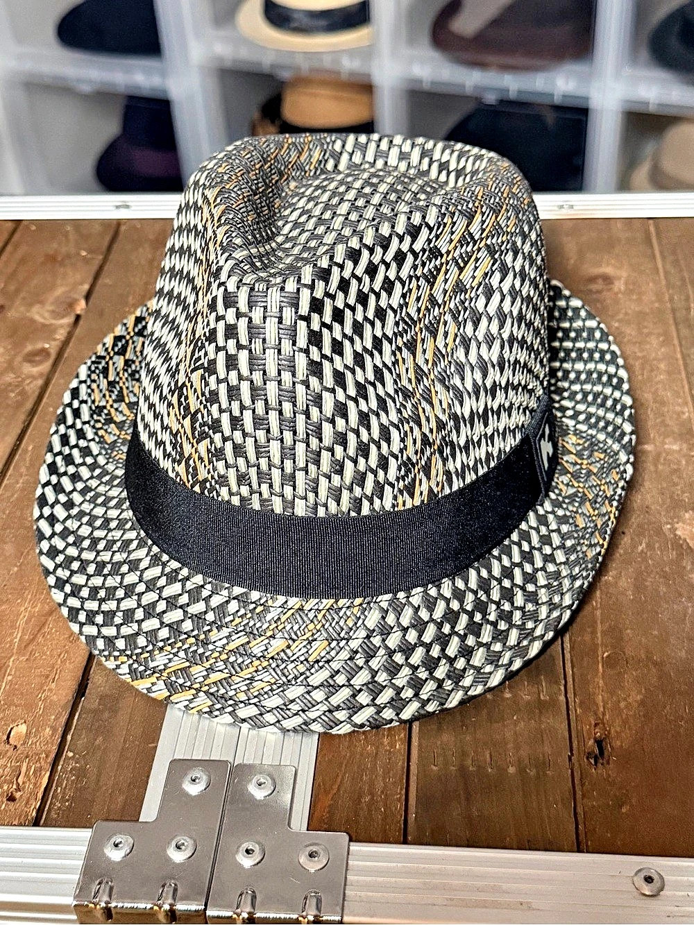 Kenny K T707-N Woven Fedora Black Cream Orange Natural Fiber Large